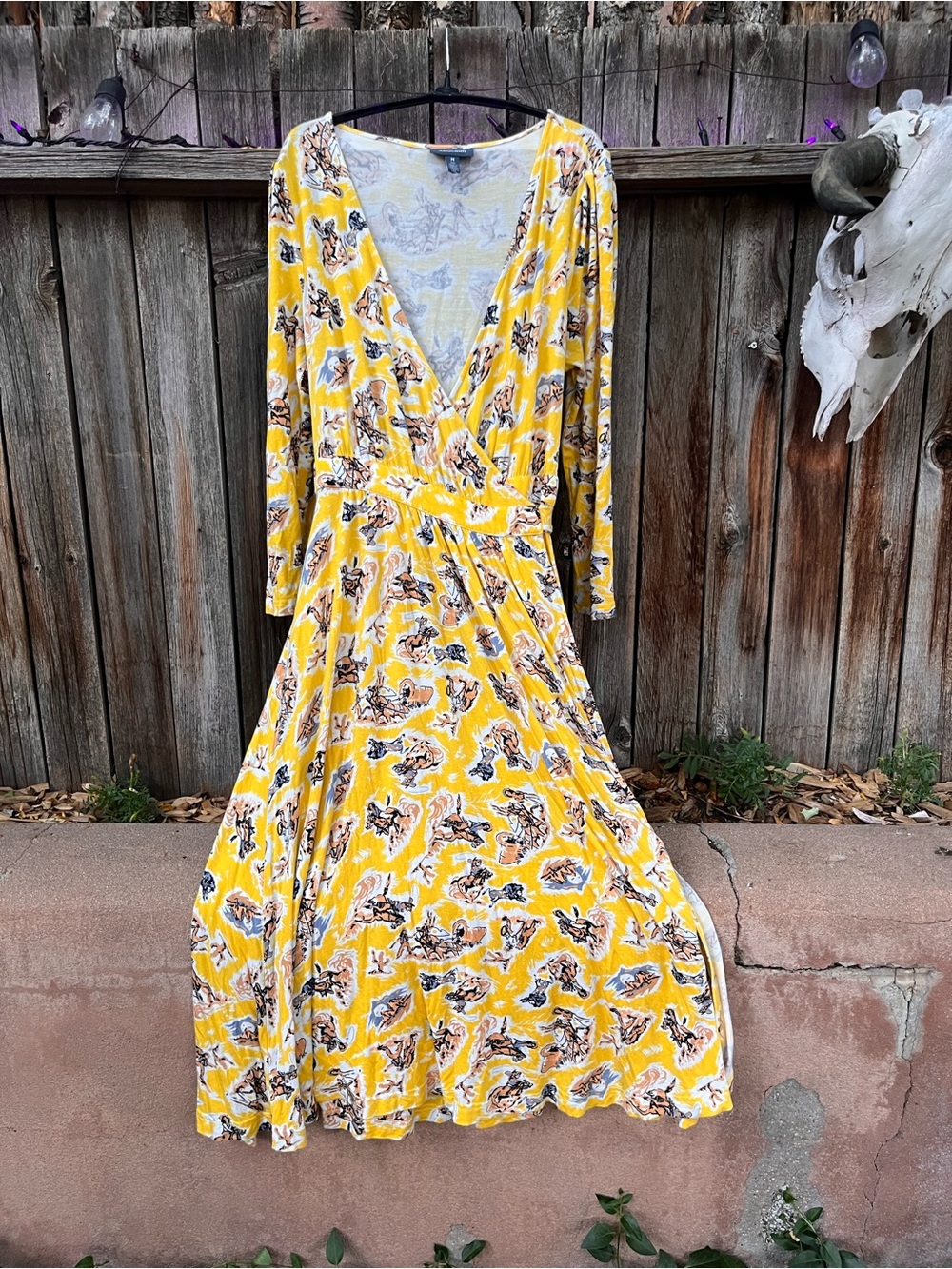 ModCloth Back in the Saddle Yellow Wrap Midi Dress